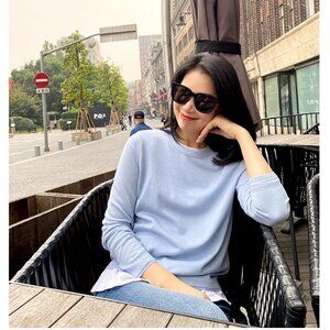 AmandaX 100% Fine Cashmere Crewneck Sweater – Blue | Size M